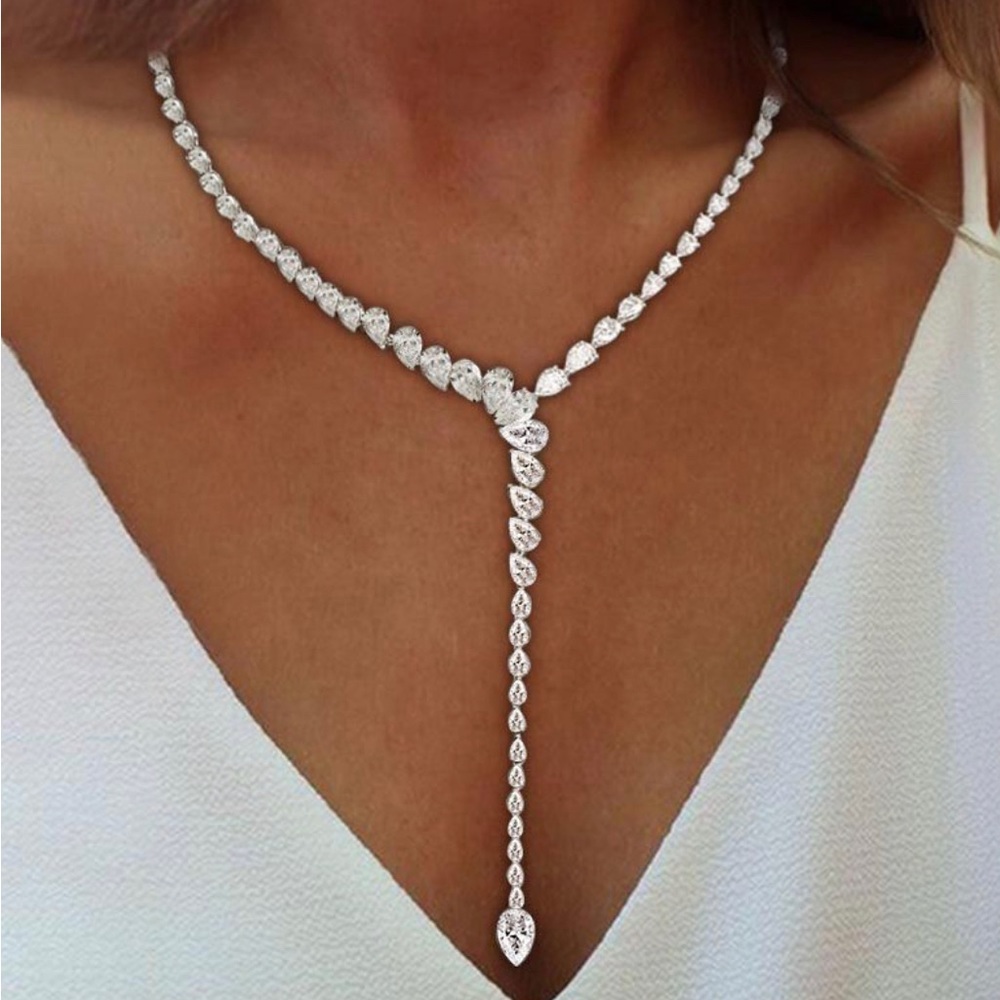 Nextnecklace Pear Cut White Sapphire Necklace GORGEOUS!